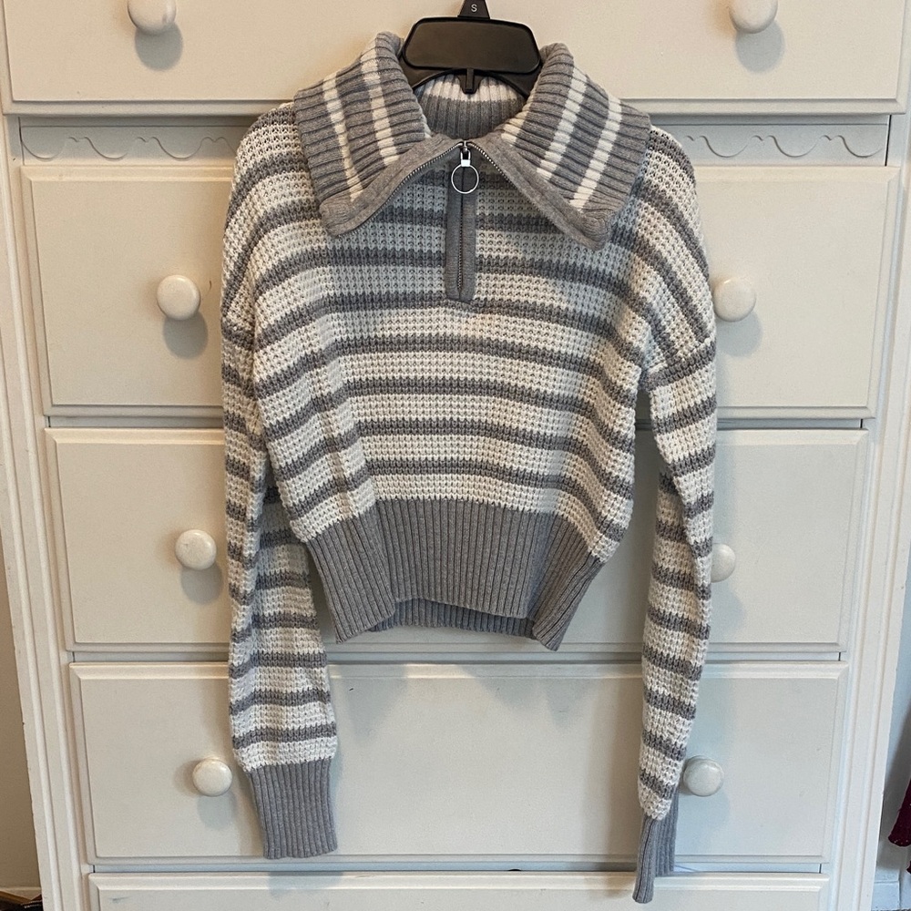 Gray Striped Girls Sweater